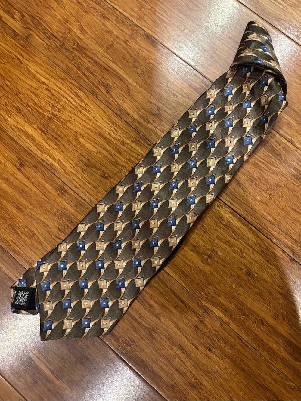 Classic Vintage Haggar Brown and Blue Geometric Silk Tie